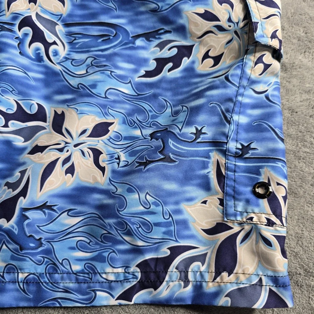 Gecko Hawaii Shorts Mens M Boardshorts Blue Floral Gecko Drawstring 10